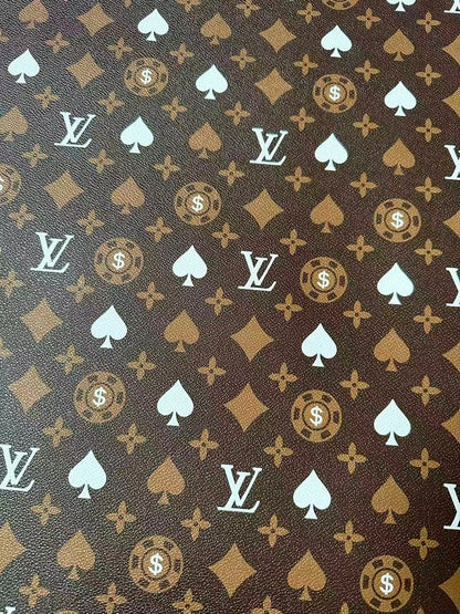 Craft Las Vegas Playing Cards With LV Leather Fabric For Handmade Shoes, Sneaker Handicraft Goods By Yard(Brown)