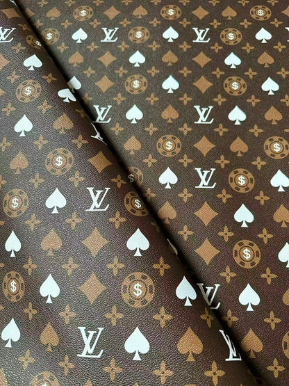 Craft Las Vegas Playing Cards With LV Leather Fabric For Handmade Shoes, Sneaker Handicraft Goods By Yard(Brown)