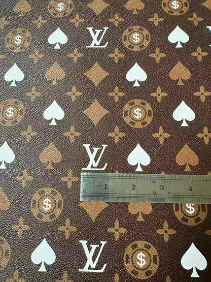 Craft Las Vegas Playing Cards With LV Leather Fabric For Handmade Shoes, Sneaker Handicraft Goods By Yard(Brown)