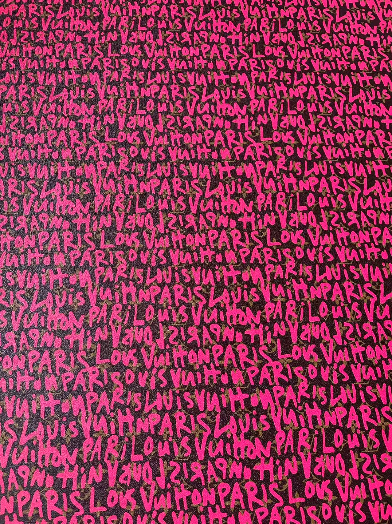 Fashion Pink Graffiti LV Leather Fabric For Handmade Sneaker ,Bag Goods