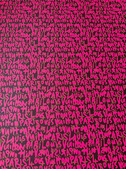 Fashion Pink Graffiti LV Leather Fabric For Handmade Sneaker ,Bag Goods