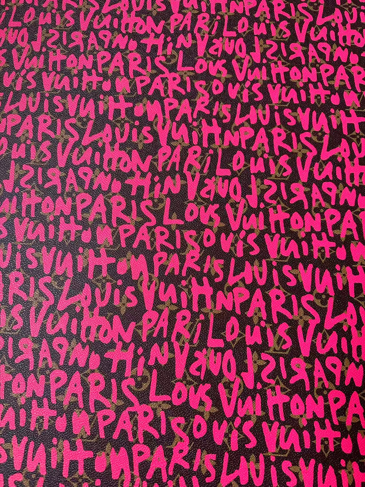 Fashion Pink Graffiti LV Leather Fabric For Handmade Sneaker ,Bag Goods