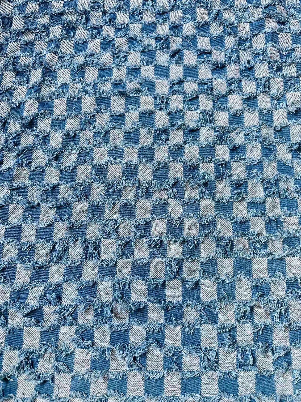 Craft Plaid Denim Fabric For Handmade Shoes ,Clothing By Yard