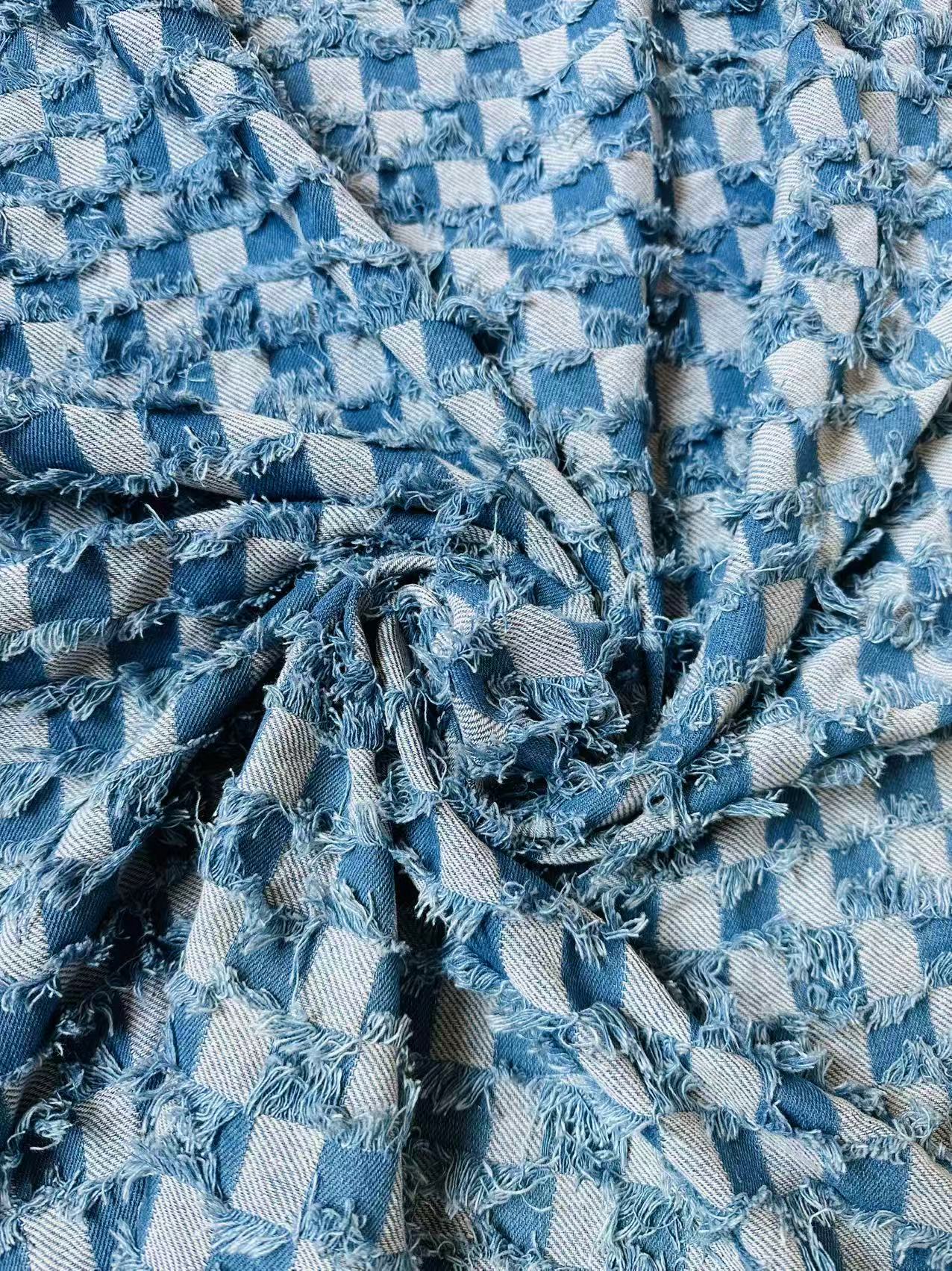 Craft Plaid Denim Fabric For Handmade Shoes ,Clothing By Yard