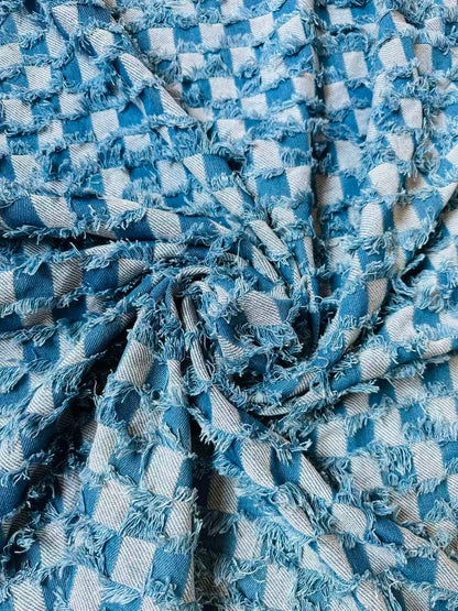 Craft Plaid Denim Fabric For Handmade Shoes ,Clothing By Yard