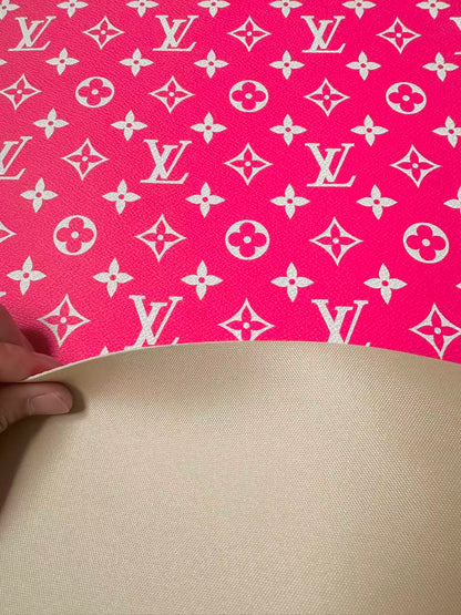Craft Hot Pink LV Vinyl Leather for Handmade Sneaker,Car Upholstery Leather By Yard