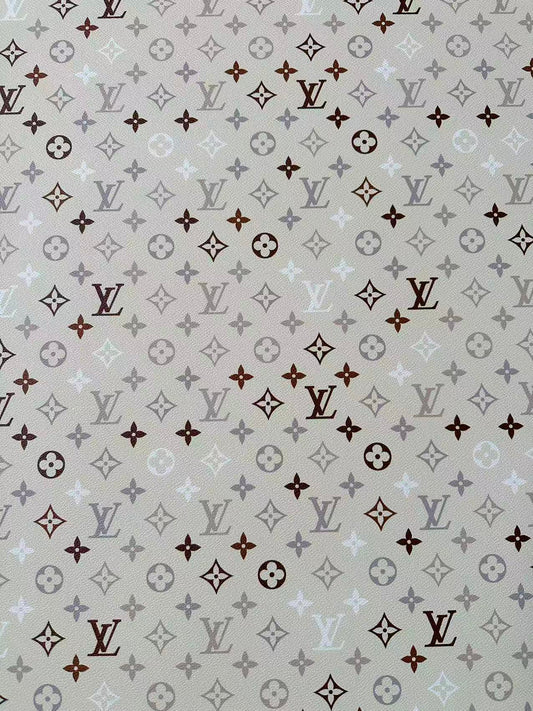 Fashion White,Brown and Gray LV Vinyl Leather for Handmade Sneaker,Car Upholstery Leather By Yard