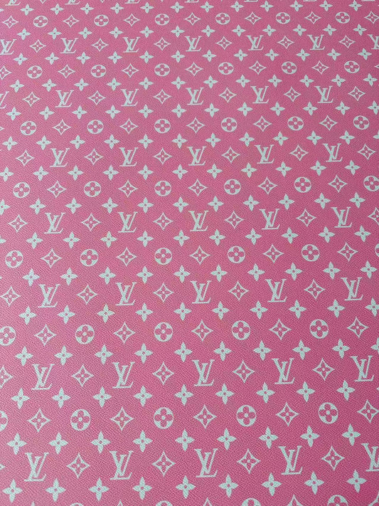 Fashion Pink LV Vinyl Leather for Handmade Shoes Bag And Car Upholstery Leather By Yard