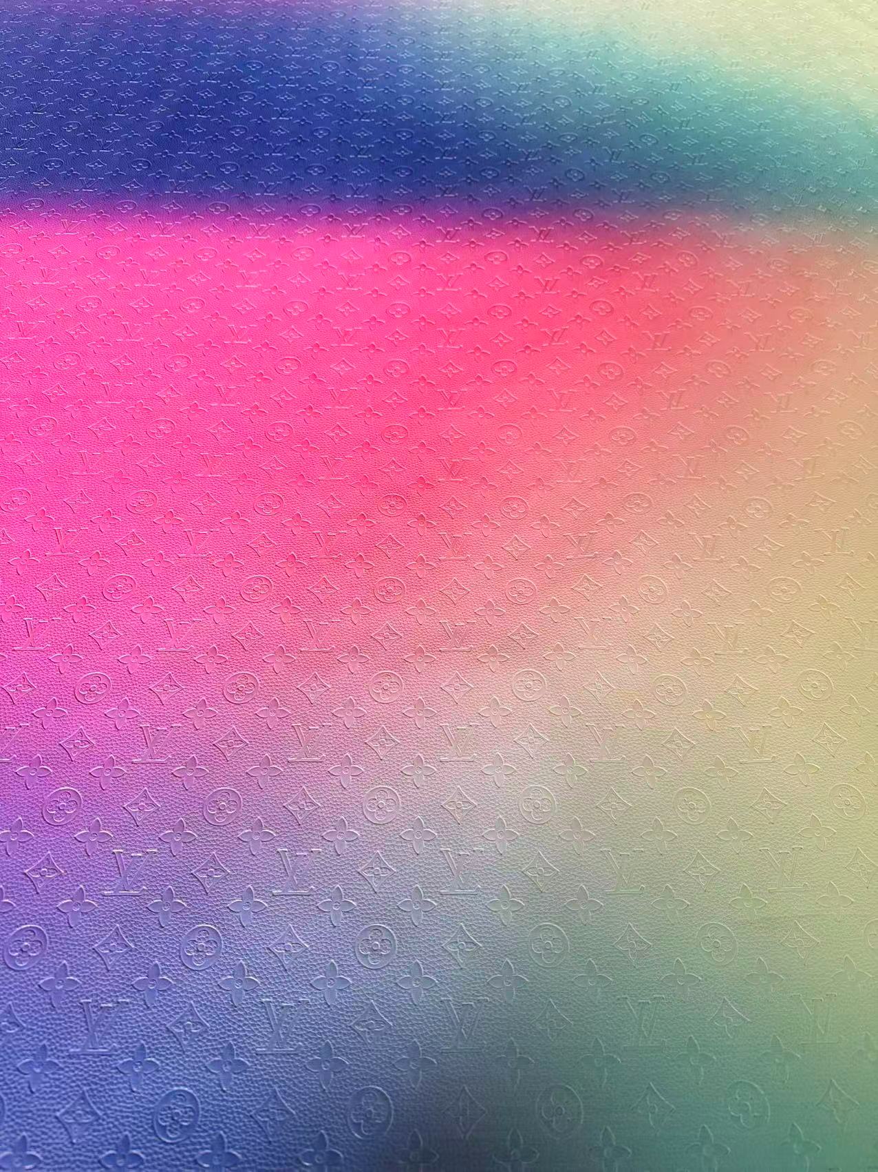 Fashion Gradient Colorful Rainbow LV Embossed Leather Fabric For Handmade Box,Upholstery Goods