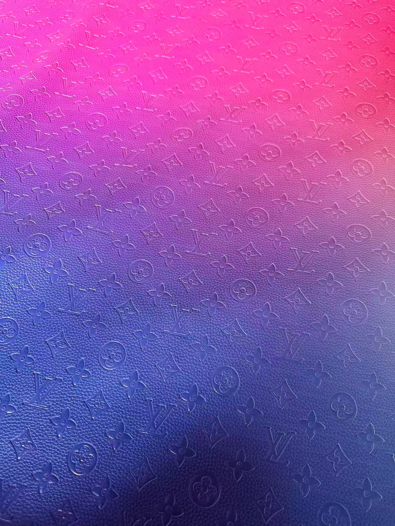Fashion Gradient Colorful Rainbow LV Embossed Leather Fabric For Handmade Box,Upholstery Goods