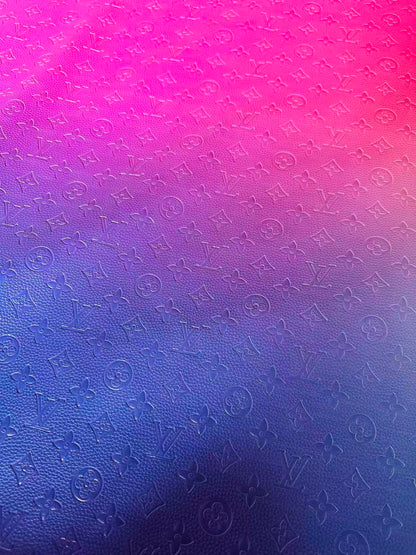 Fashion Gradient Colorful Rainbow LV Embossed Leather Fabric For Handmade Box,Upholstery Goods
