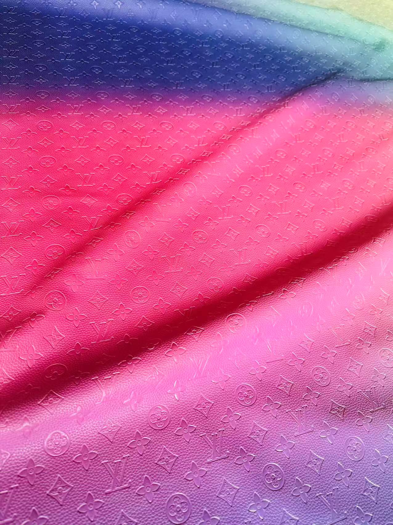 Fashion Gradient Colorful Rainbow LV Embossed Leather Fabric For Handmade Box,Upholstery Goods