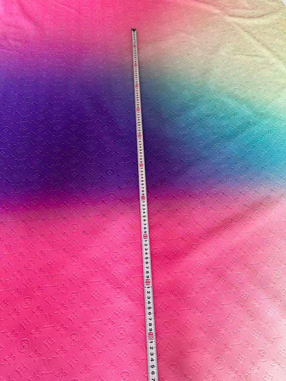 Fashion Gradient Colorful Rainbow LV Embossed Leather Fabric For Handmade Box,Upholstery Goods