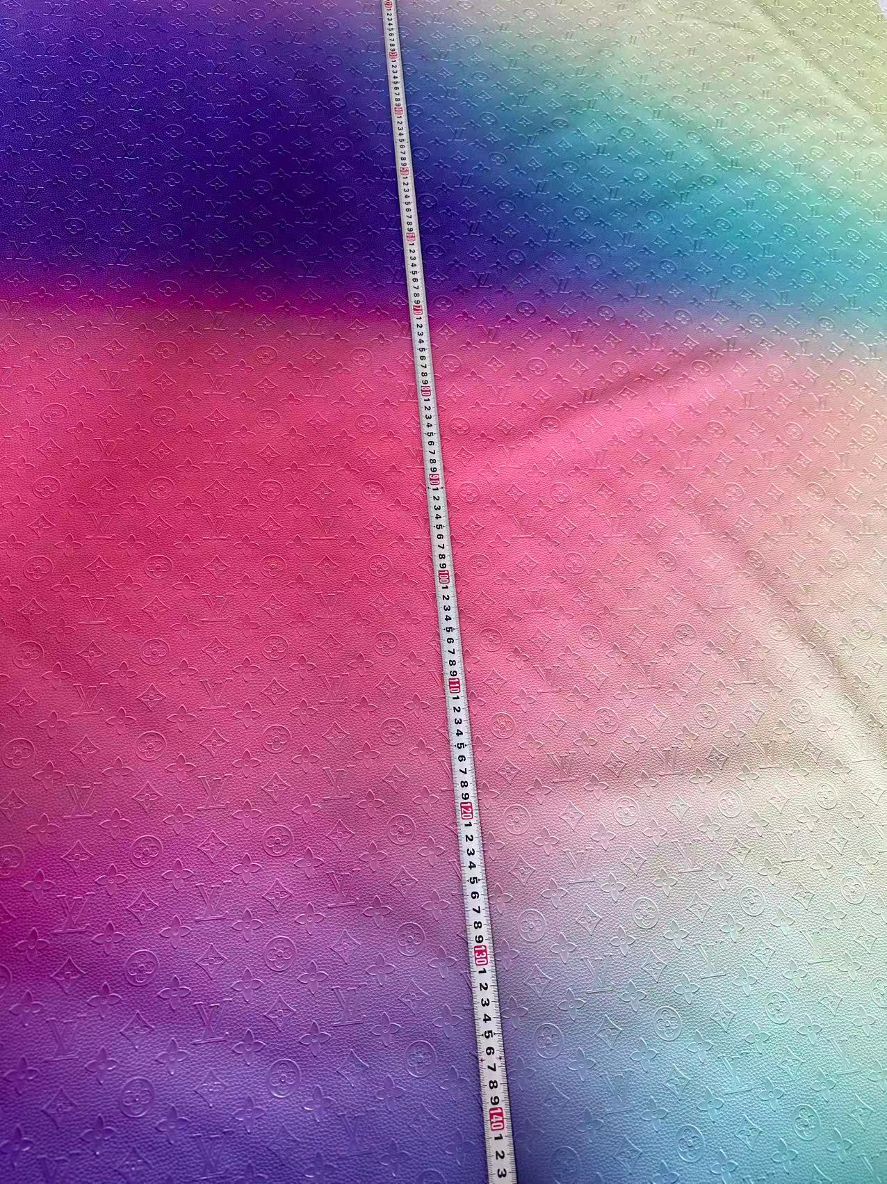 Fashion Gradient Colorful Rainbow LV Embossed Leather Fabric For Handmade Box,Upholstery Goods