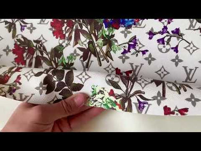 Fashion LV With Petunia Flower Craft Leather Fabric For Handmade Bag ,Sneaker,Upholstery Goods By Yard