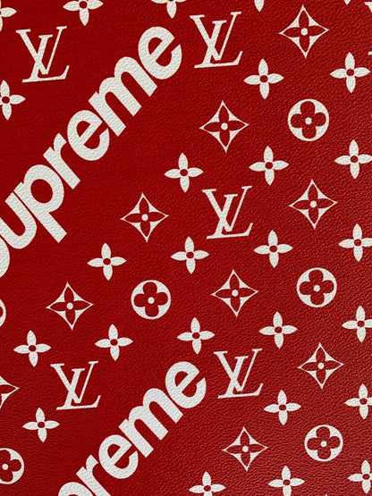 Fashion LV Supreme Leather Case Fabric,Handmade Bag Fabric,Hand-made Shoes Fabric By Yards(Red)