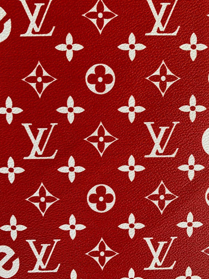 Fashion LV Supreme Leather Case Fabric,Handmade Bag Fabric,Hand-made Shoes Fabric By Yards(Red)