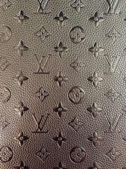 Fashion Embossed LV Crafting Leather Fabric For Handmade Bags ,Shoes and DIY Handicrafts By Yards (Black)