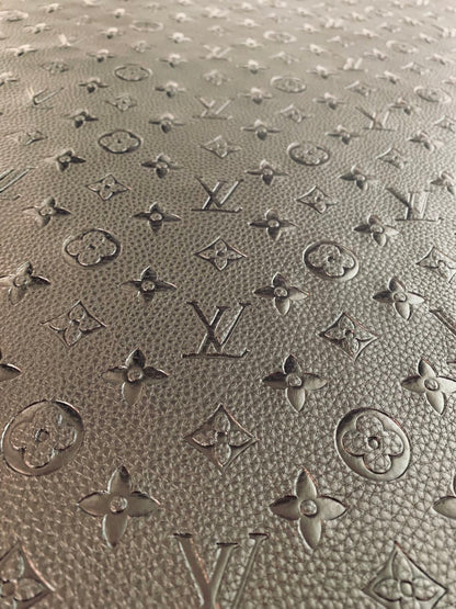 Fashion Embossed LV Crafting Leather Fabric For Handmade Bags ,Shoes and DIY Handicrafts By Yards (Black)