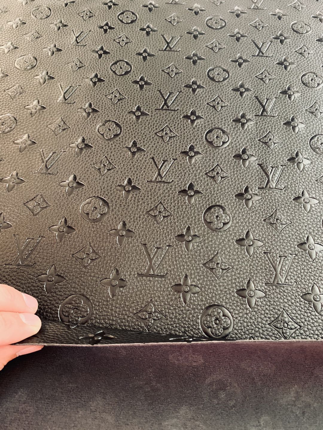 Fashion Embossed LV Crafting Leather Fabric For Handmade Bags ,Shoes and DIY Handicrafts By Yards (Black)