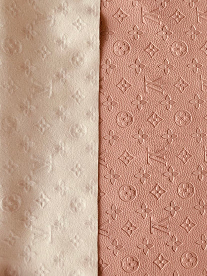 Fashion Embossed LV Crafting Leather Fabric For Handmade Bags ,shoes and DIY Handicrafts  By Yards (Pink)