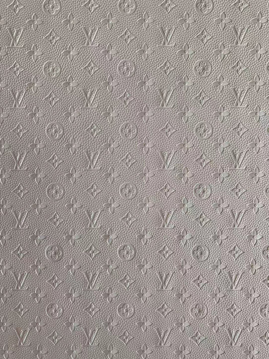 Fashion Embossed LV Crafting Leather Fabric For Handmade Bags ,Shoes and DIY Handicrafts  By Yards (White)