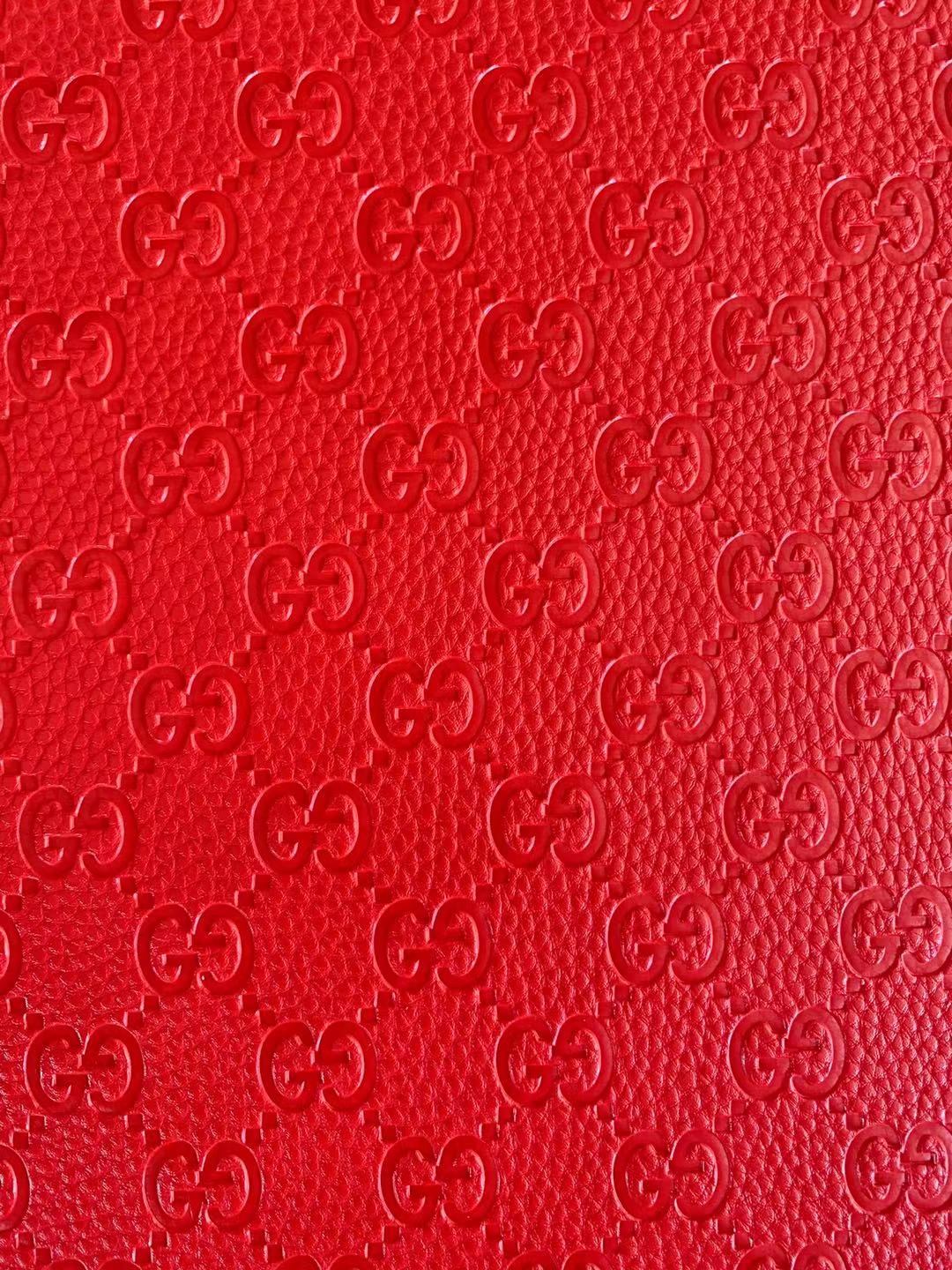 Classic Gucci Embossed Craft Leather Fabric Shoes Leather , Bags Leather Fabric By Yards (Red)