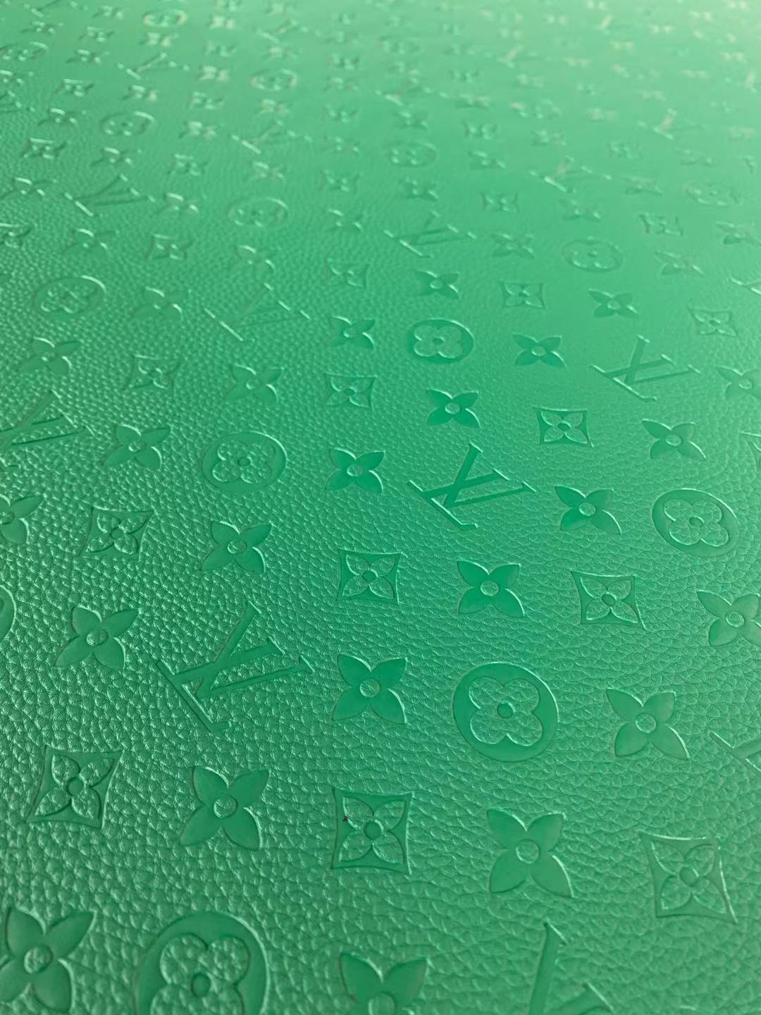 Fashion Embossed LV Crafting Leather Fabric For Handmade Bags and Shoes , Handicrafts  By Yards (Green)