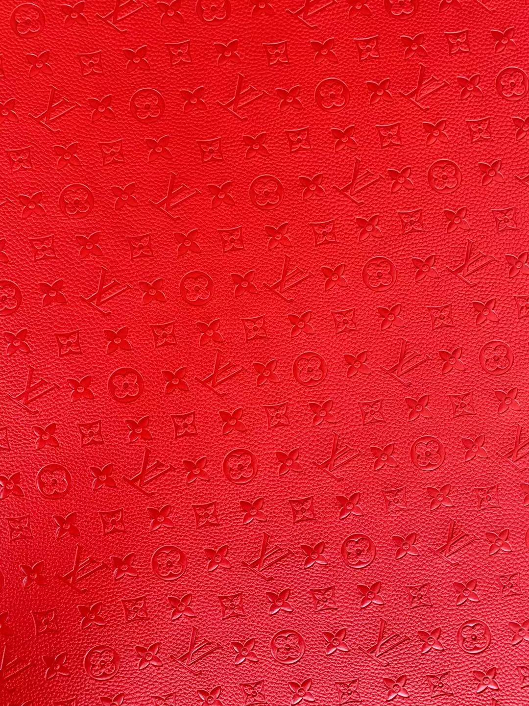 Fashion Embossed LV Crafting Leather Fabric For Handmade Bag ,Shoe and DIY Handicrafts By Yards (Red)