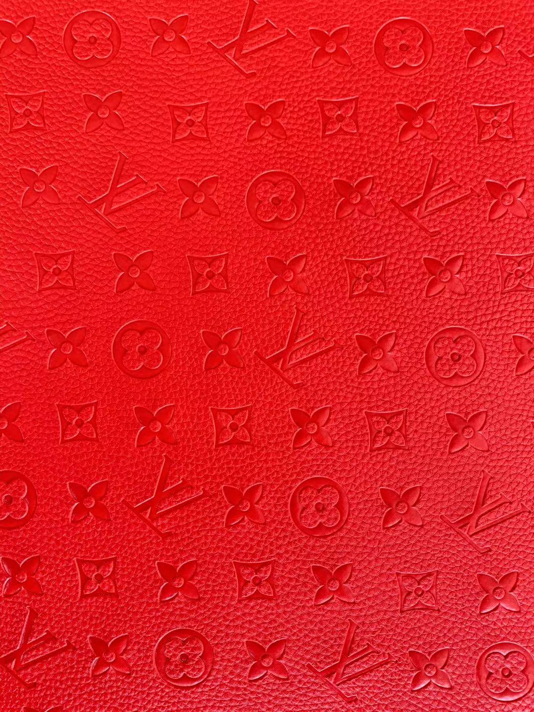 Fashion Embossed LV Crafting Leather Fabric For Handmade Bag ,Shoe and DIY Handicrafts By Yards (Red)