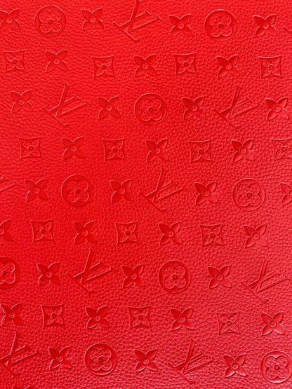 Fashion Embossed LV Crafting Leather Fabric For Handmade Bag ,Shoe and DIY Handicrafts By Yards (Red)