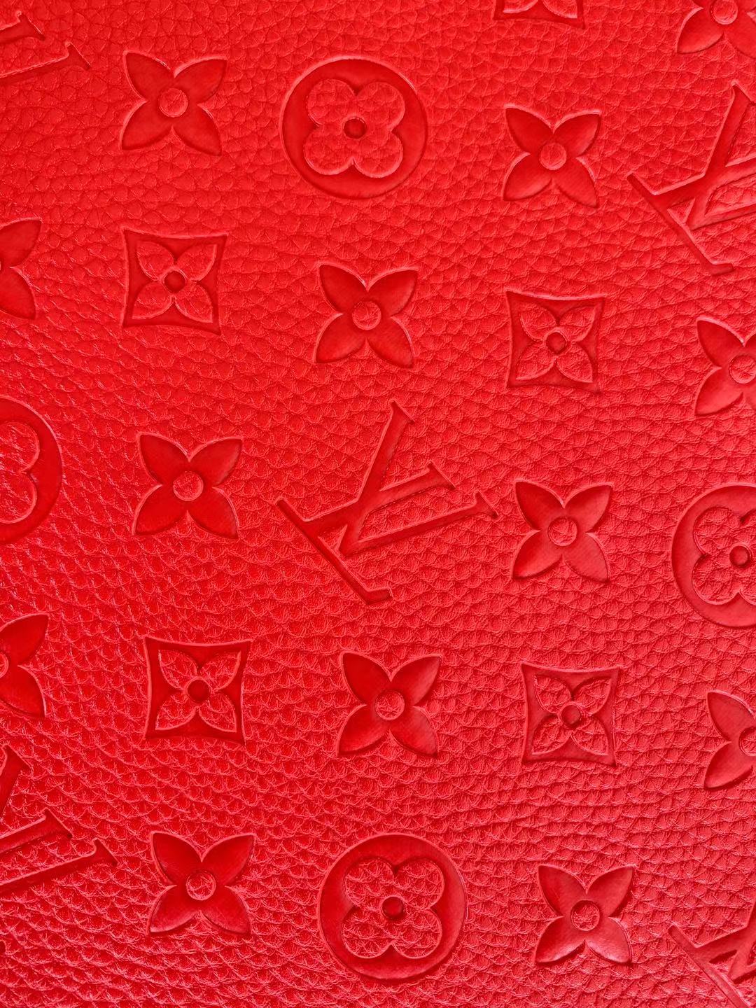 Fashion Embossed LV Crafting Leather Fabric For Handmade Bag ,Shoe and DIY Handicrafts By Yards (Red)