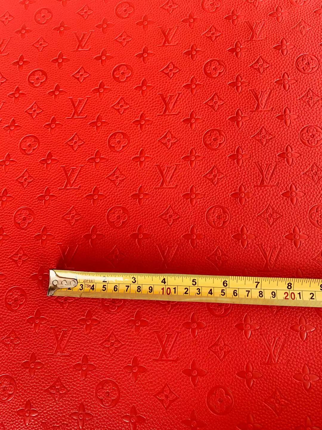 Fashion Embossed LV Crafting Leather Fabric For Handmade Bag ,Shoe and DIY Handicrafts By Yards (Red)