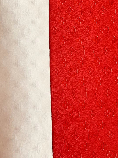 Fashion Embossed LV Crafting Leather Fabric For Handmade Bag ,Shoe and DIY Handicrafts By Yards (Red)