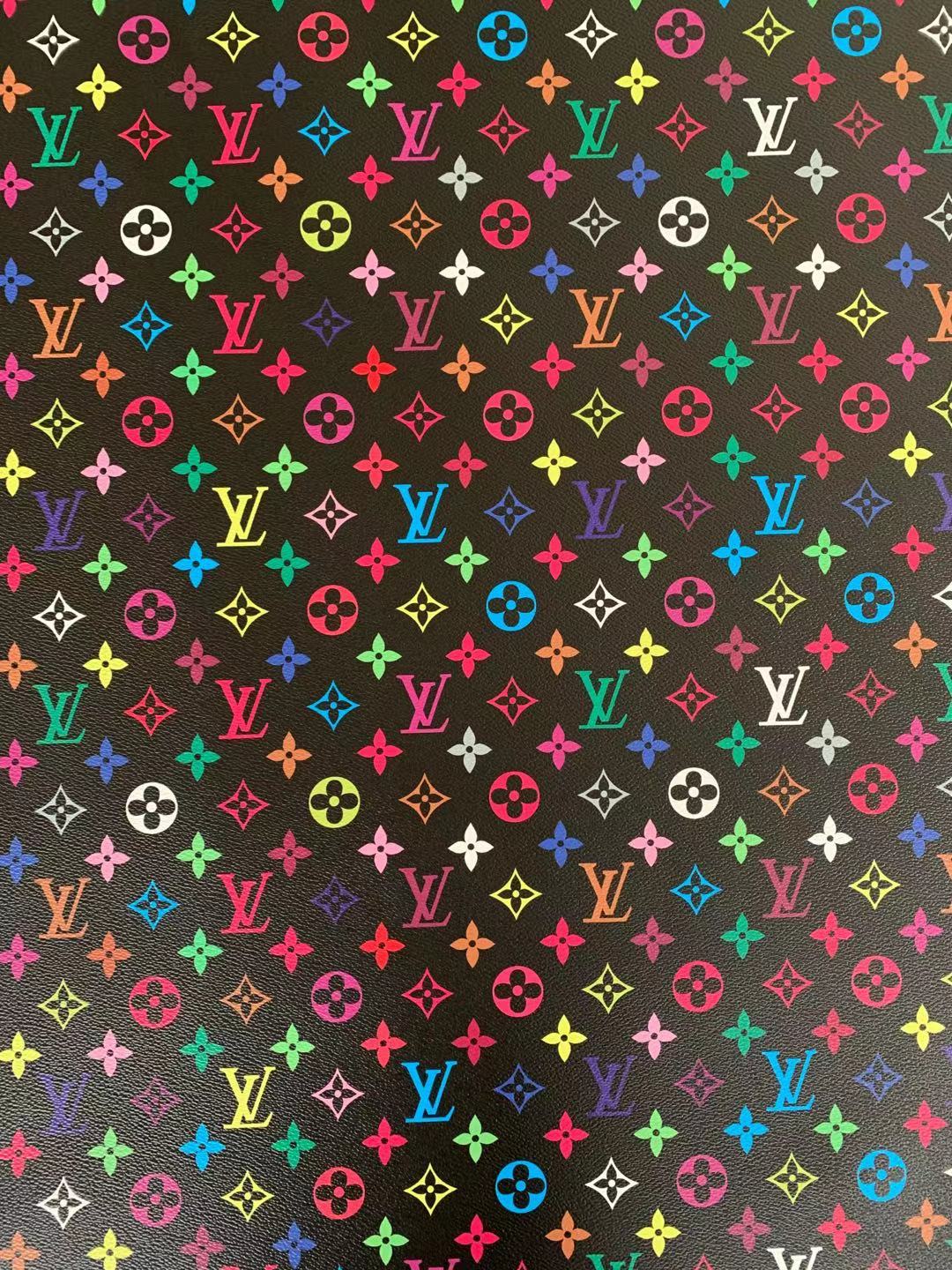 Fashion LV vinyl crafting leather fabric For Handmade Bags Shoe and DIY Handicrafts By Yard (Colorful Black)