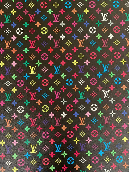 Fashion LV vinyl crafting leather fabric For Handmade Bags Shoe and DIY Handicrafts By Yard (Colorful Black)