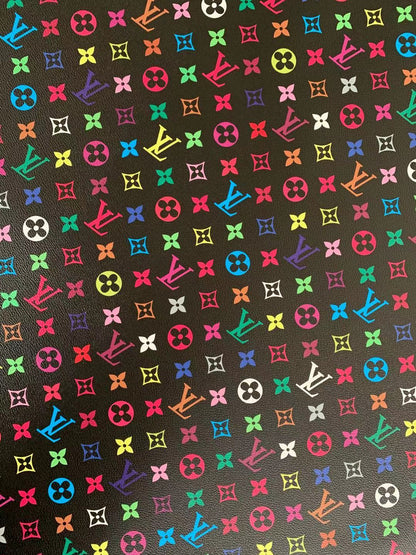 Fashion LV vinyl crafting leather fabric For Handmade Bags Shoe and DIY Handicrafts By Yard (Colorful Black)