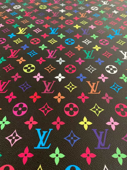 Fashion LV vinyl crafting leather fabric For Handmade Bags Shoe and DIY Handicrafts By Yard (Colorful Black)