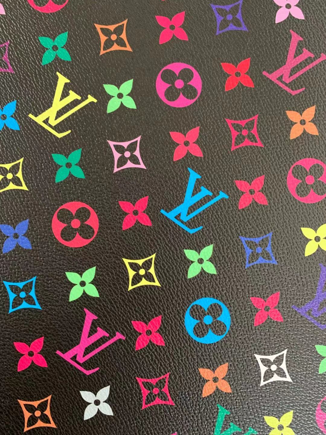 Fashion LV vinyl crafting leather fabric For Handmade Bags Shoe and DIY Handicrafts By Yard (Colorful Black)