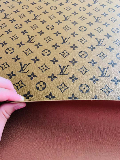 Classic LV vinyl crafting leather fabric For Handmade Shoes,Furniture ,Bike ,Bag and DIY Handicrafts By Yard (Khaki)