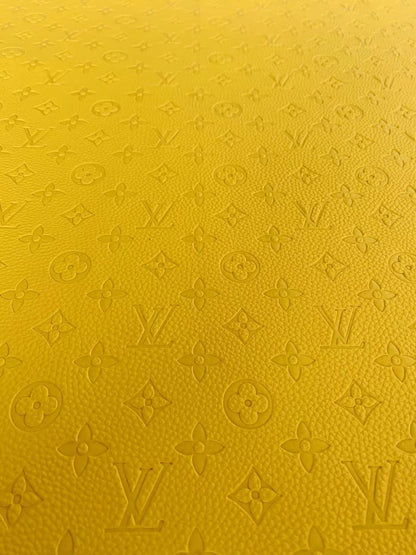 Classic Embossed LV Craft Leather Fabric Shoes Leather , Bags Leather Fabric By Yards (Yellow)