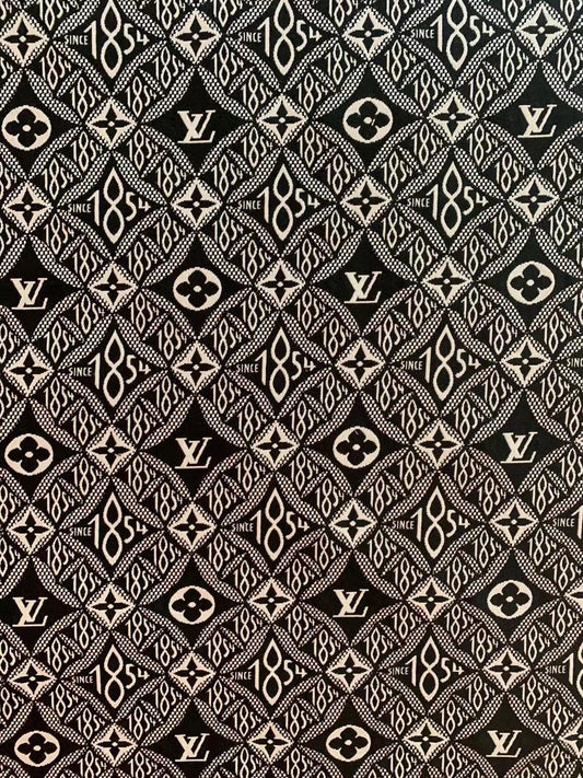 Classic LV 1854 Jacquard Cloth Fabric ,Handmade shoes fabric ,Bag fabric  Handcraft fabric By Yard (Black)