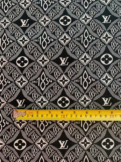 Classic LV 1854 Jacquard Cloth Fabric ,Handmade shoes fabric ,Bag fabric  Handcraft fabric By Yard (Black)