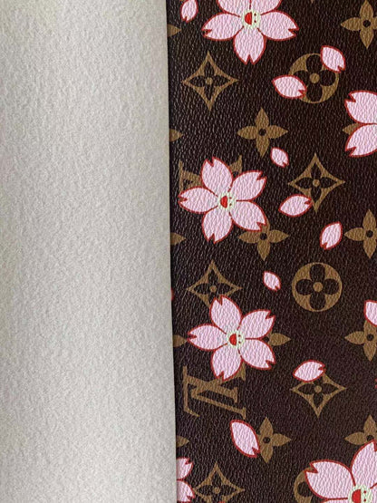 Classic LV Pink Flower Leather Case Fabric, Handmade Bag Fabric, Hand-made Shoes Fabric By Yard