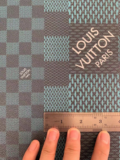 Classic Louis Vuitton Geometric square Leather Case Fabric For Handmade bags and shoes, Big with Small Grid Leather ( Atrovirens )