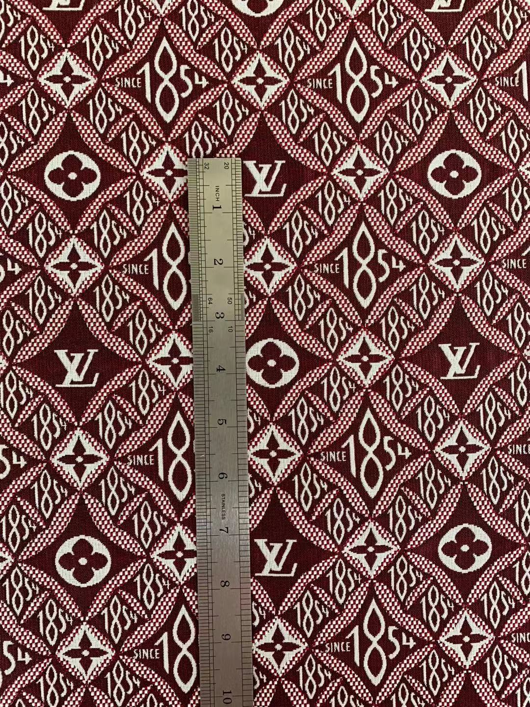 Classic LV 1854 Jacquard Canvas Cloth Fabric ,Handmade shoes fabric ,Bag Fabric Handcraft fabric By Yard (Red)