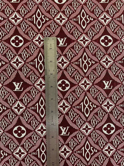 Classic LV 1854 Jacquard Canvas Cloth Fabric ,Handmade shoes fabric ,Bag Fabric Handcraft fabric By Yard (Red)