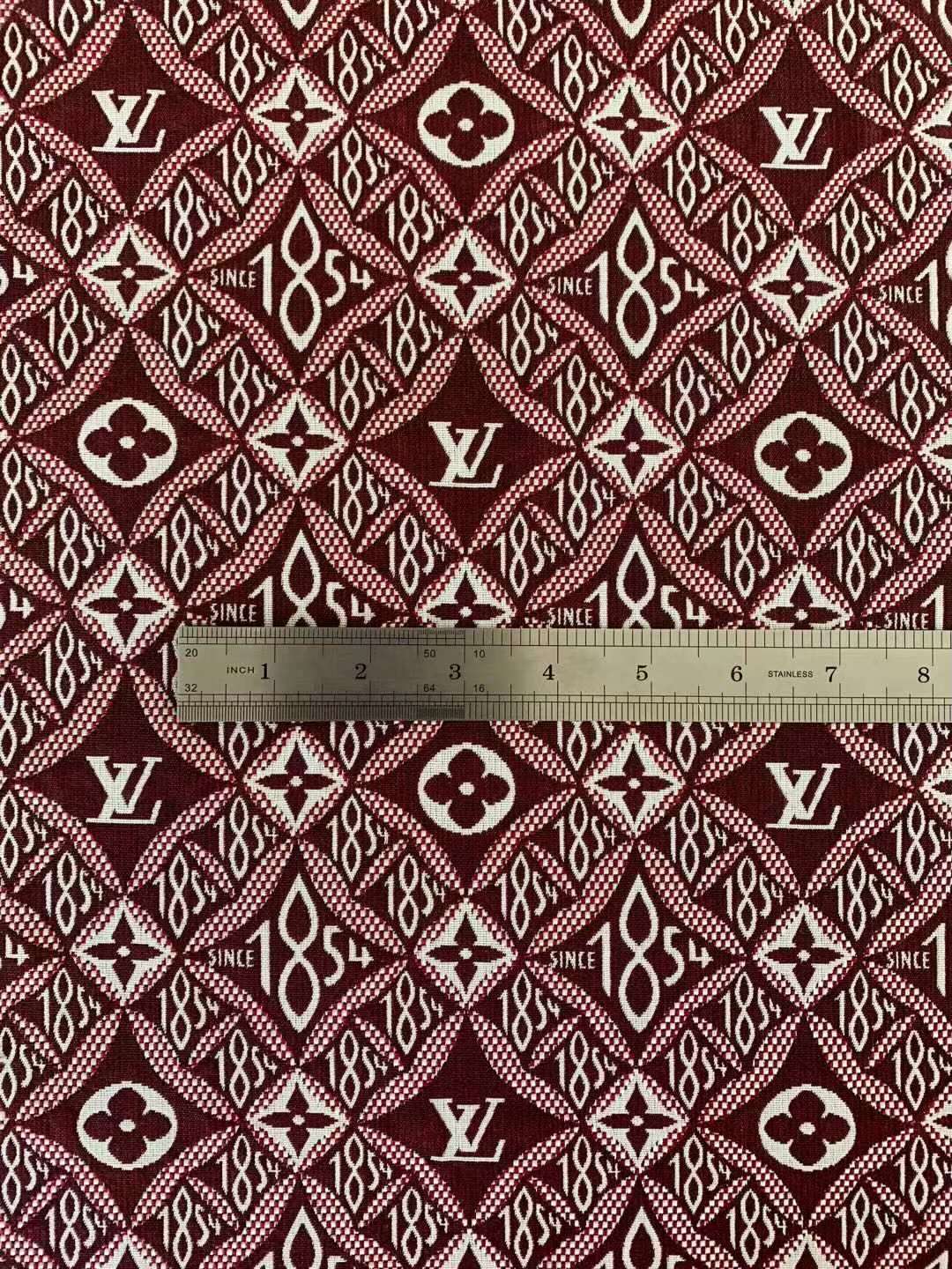 Classic LV 1854 Jacquard Canvas Cloth Fabric ,Handmade shoes fabric ,Bag Fabric Handcraft fabric By Yard (Red)