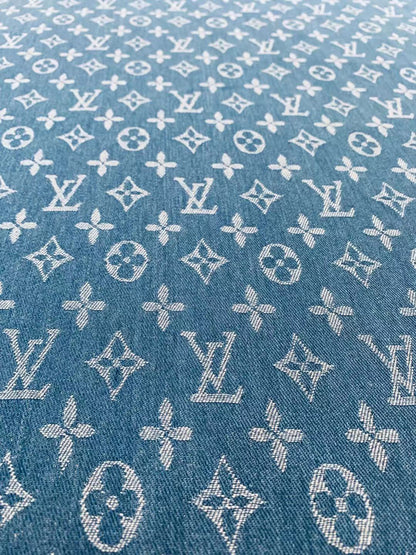 Fashion LV Wash Denim Woven Jacquard fabric ,Jean Fabric For Handmade Goods By Yard ( Wathet )