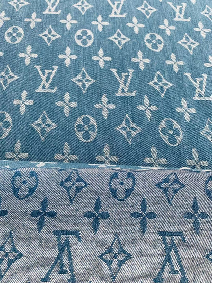 Fashion LV Wash Denim Woven Jacquard fabric ,Jean Fabric For Handmade Goods By Yard ( Wathet )